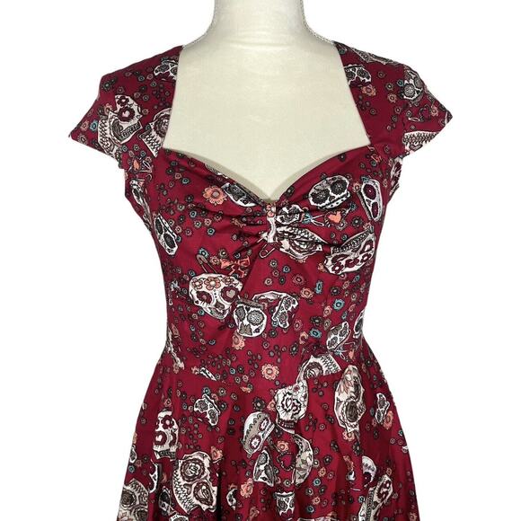 Hell Bunny Calavera Day of The Dead Flare Dress Sugar Skull Size Small NEW! - Picture 7 of 10